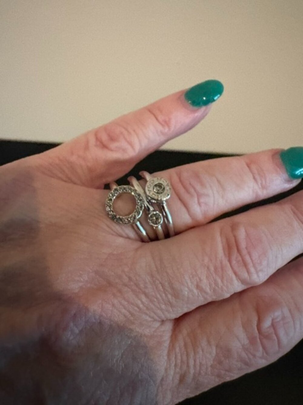 Coach Open Circle Halo Stackable Ring Set Silver Size 7